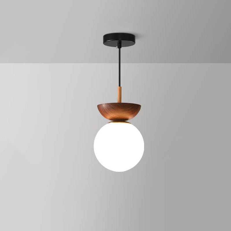Nordic Wood & Glass Ceiling Light – Minimalist Globe Flush Mount Fixture