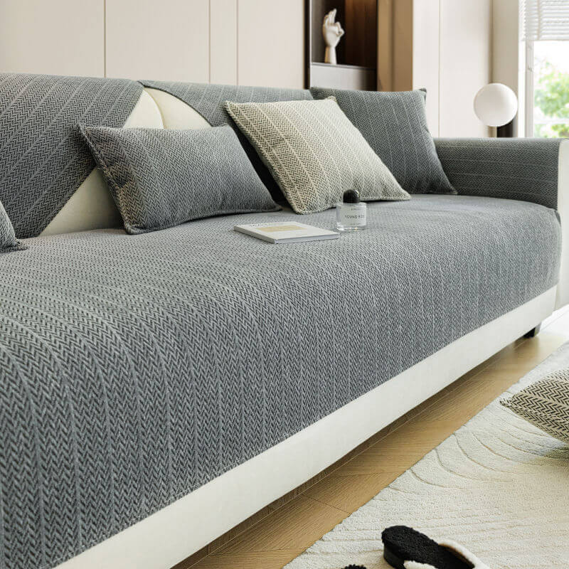 Chenille Sofa Protector – Solid Color Anti-Scratch Couch Cover for Everyday Use
