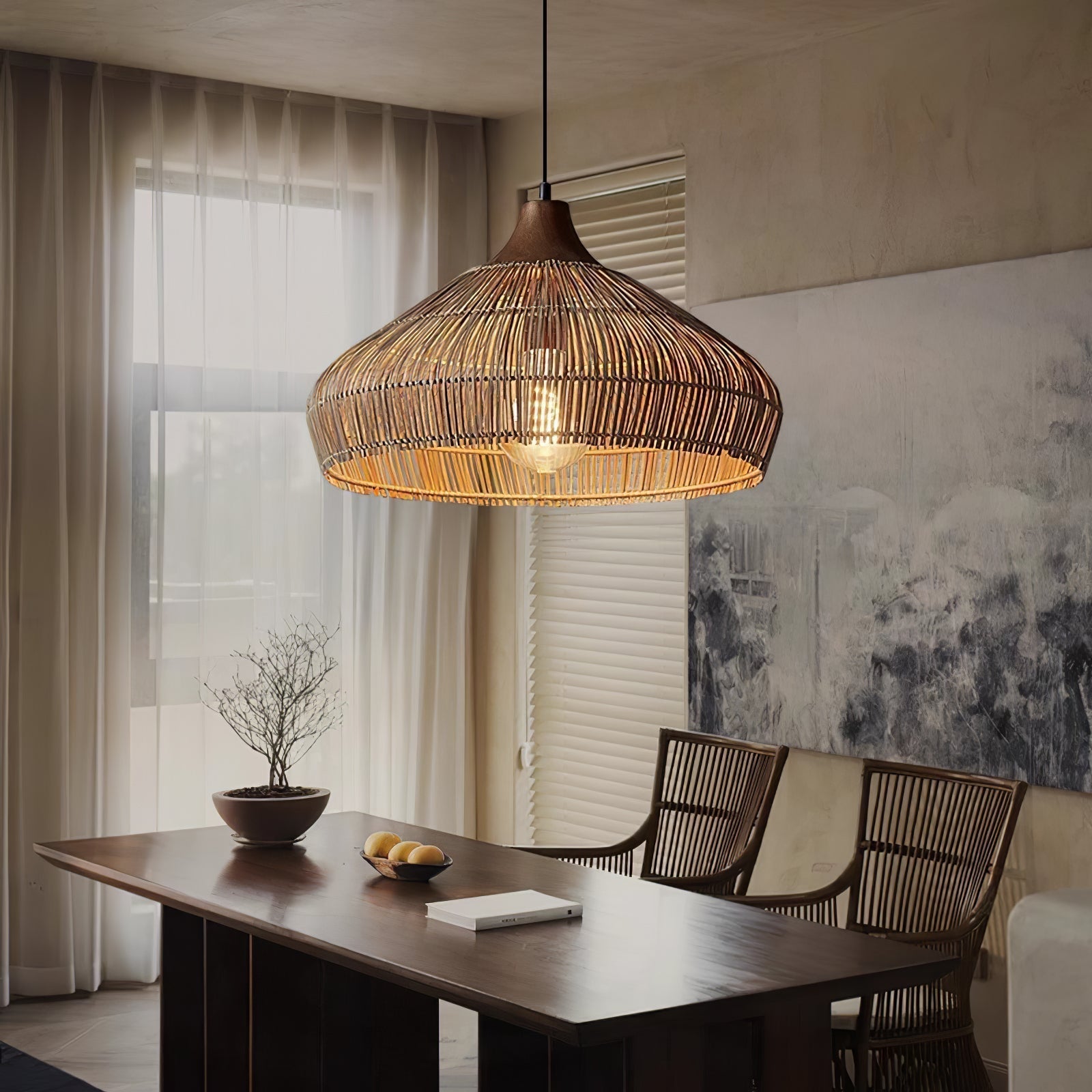 Wicker Rattan Pendant Light – Modern Hanging Ceiling Lamp
