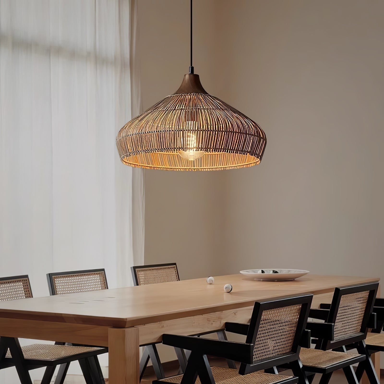 Wicker Rattan Pendant Light – Modern Hanging Ceiling Lamp