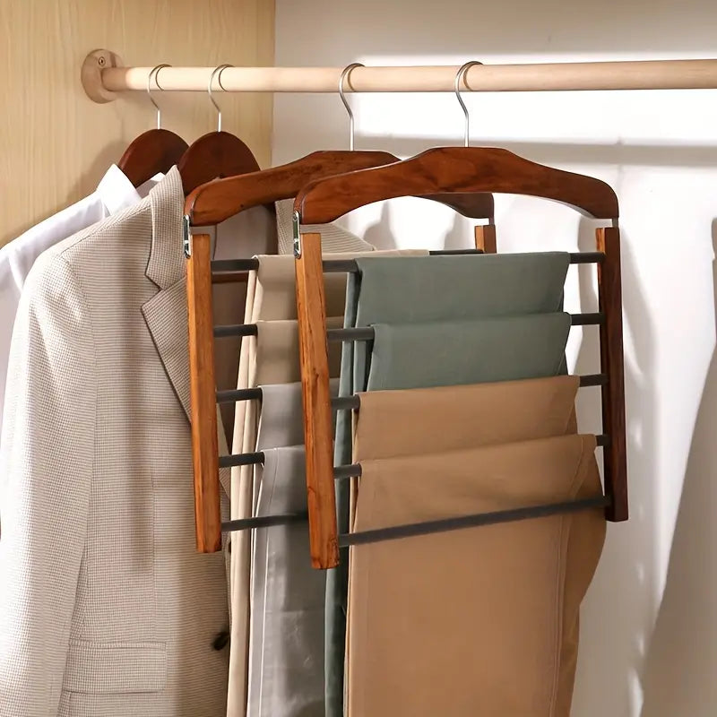 Wooden Pants Organizer – Multi-Tier Space-Saving Trouser Rack for Closet Storage
