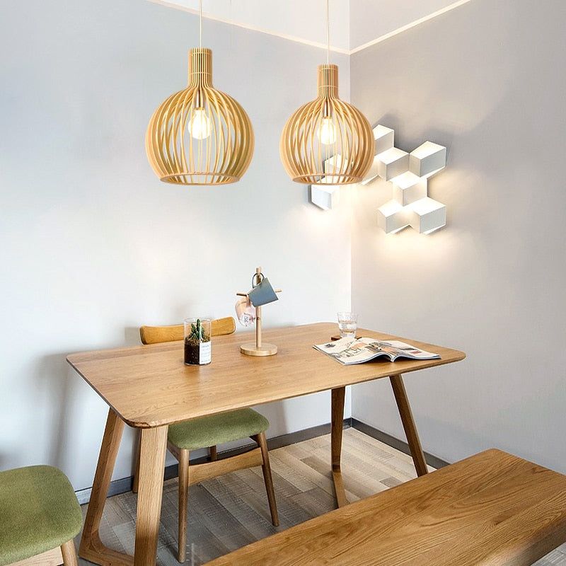 Nordic Wooden Hanging Lamp – Modern Minimalist Dining Room Pendant Light
